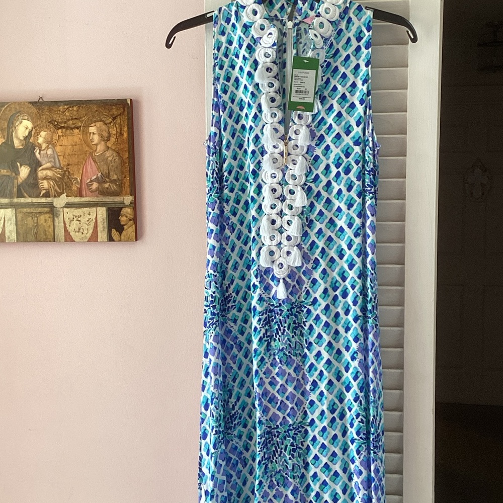Lilly Pulitzer Blue & Teal Geometric Maxi Dress